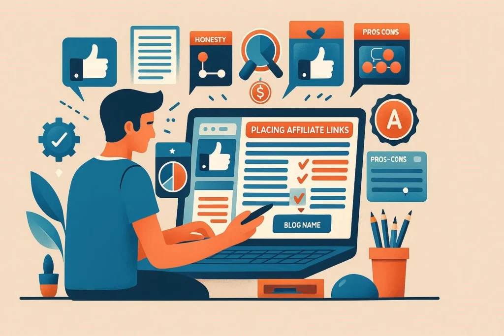 Blogger placing affiliate links carefully and building trust