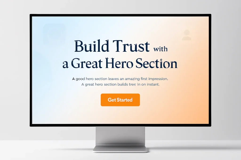 Modern website hero section with bold headline, subheading, and a clear call-to-action button in soft blue and orange tones.