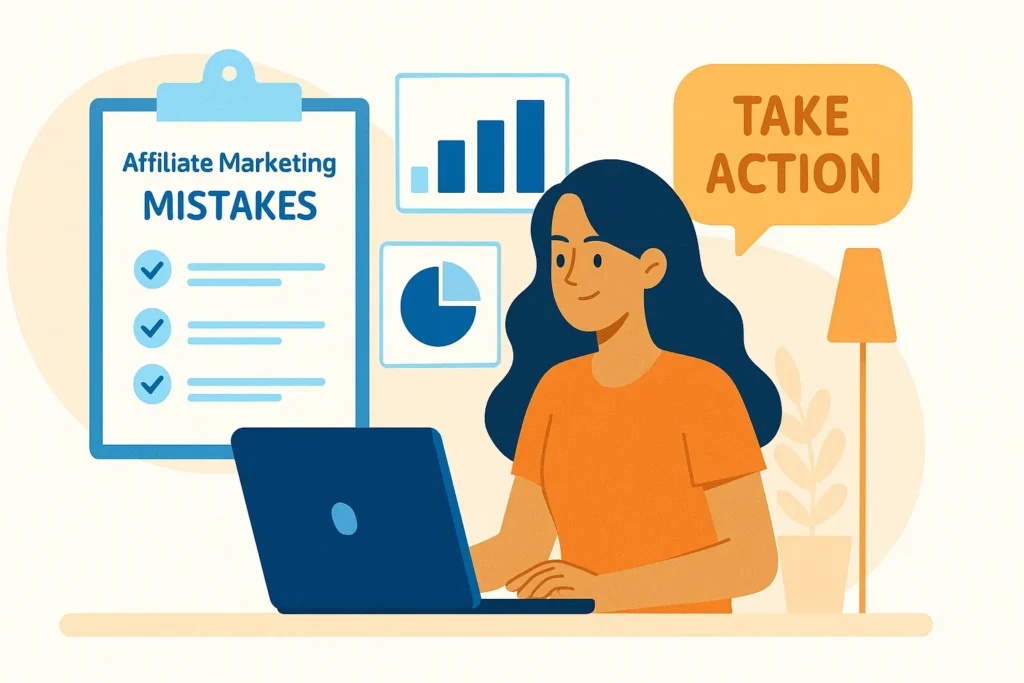 Blogger implementing affiliate marketing lessons