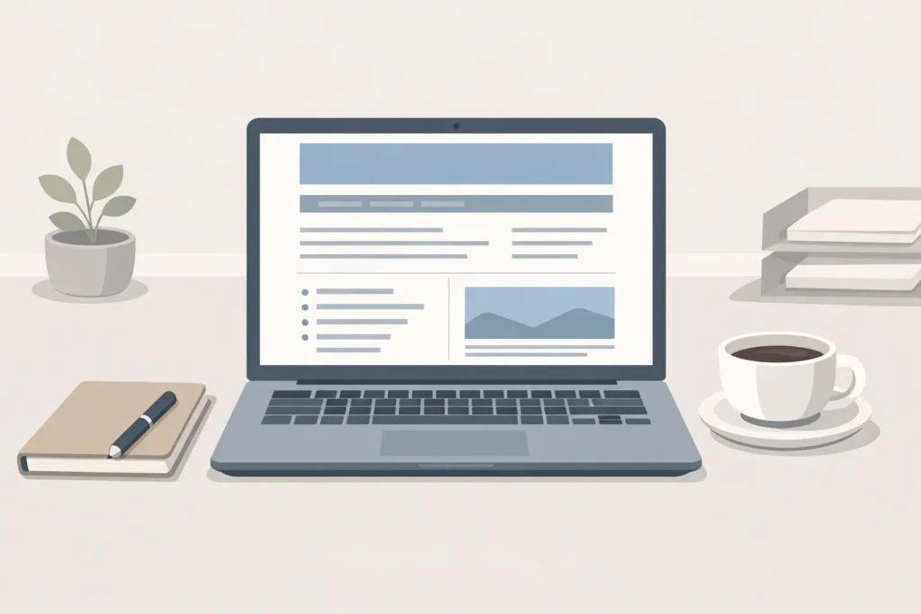 Blog post format layout displayed on a laptop screen for faster writing