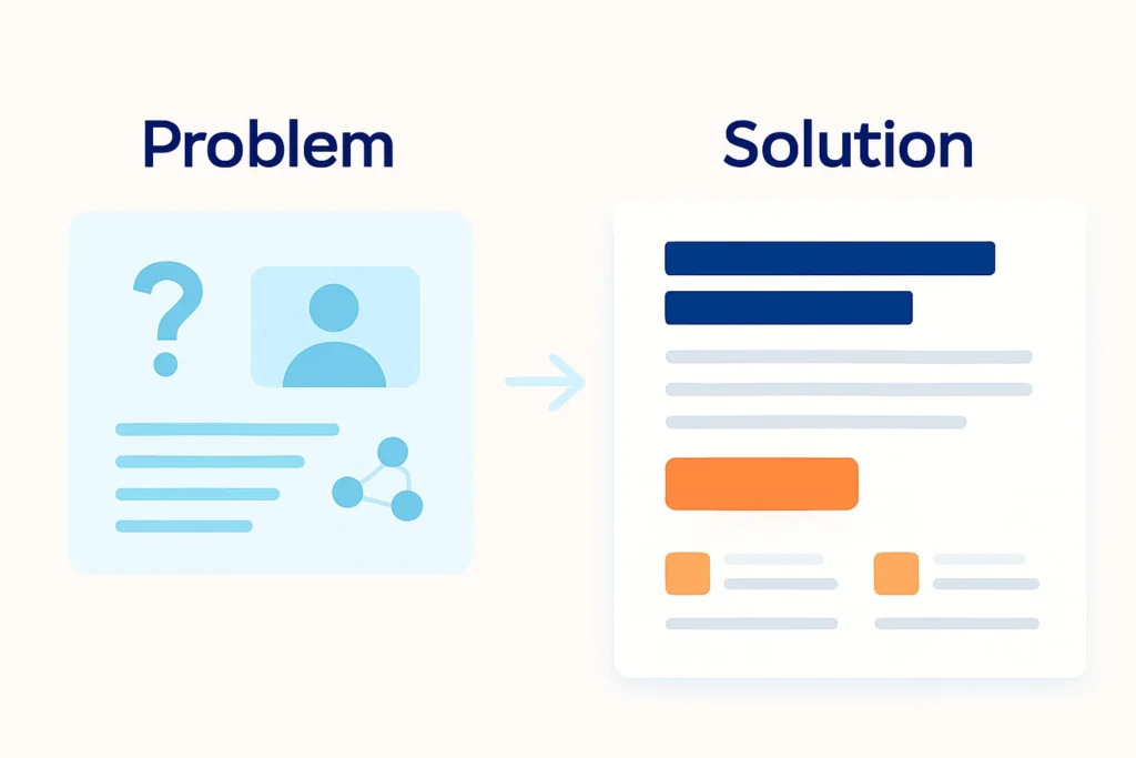 Blog homepage value proposition design showing clear problem and solution layout