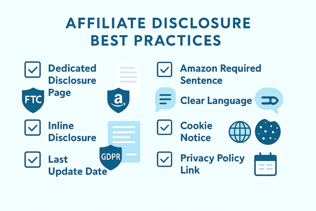 Checklist illustration summarizing best practices for a legally compliant affiliate disclosure page