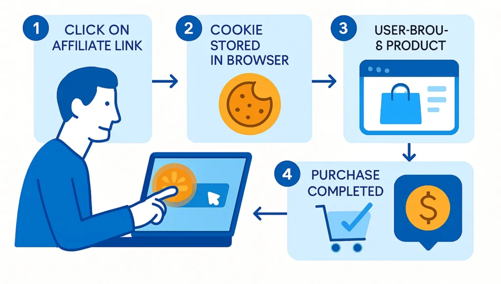 Step-by-step process of how affiliate cookies track sales