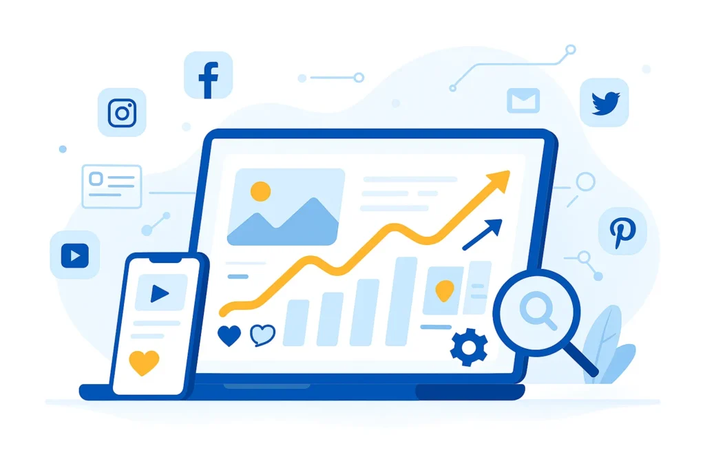 Social media platforms and digital strategy concept for affiliate marketing