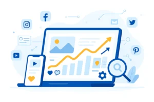 Social media platforms and digital strategy concept for affiliate marketing