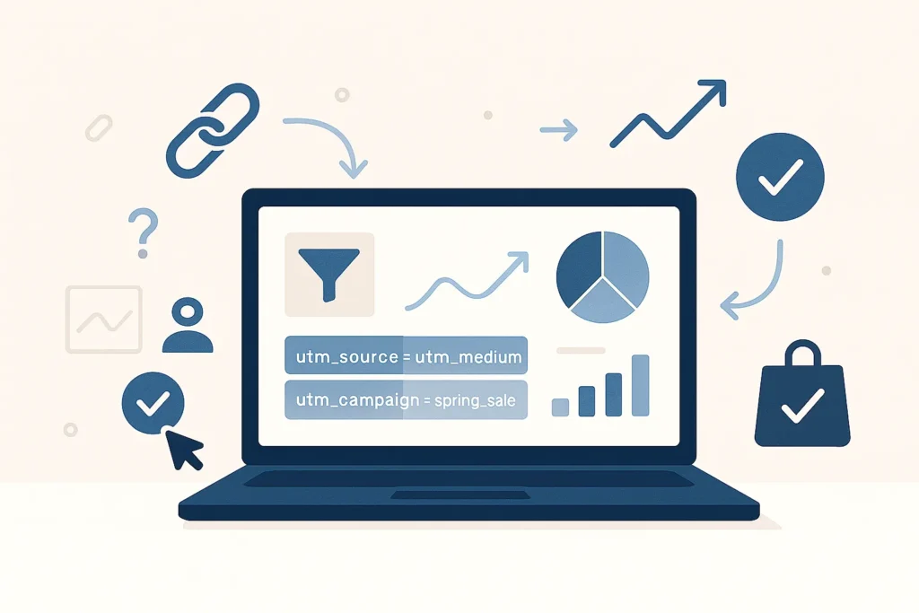 Abstract illustration of analytics dashboards and data flow representing affiliate marketing tracking and conversion insights.