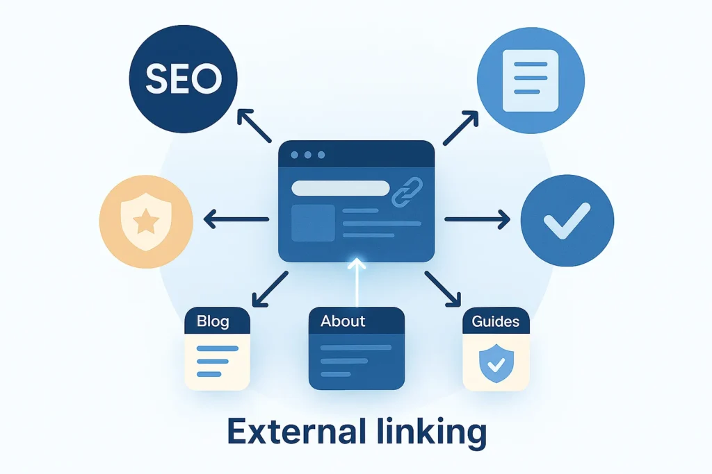 External linking example showing a website linking to authoritative sources to build SEO trust and credibility.
