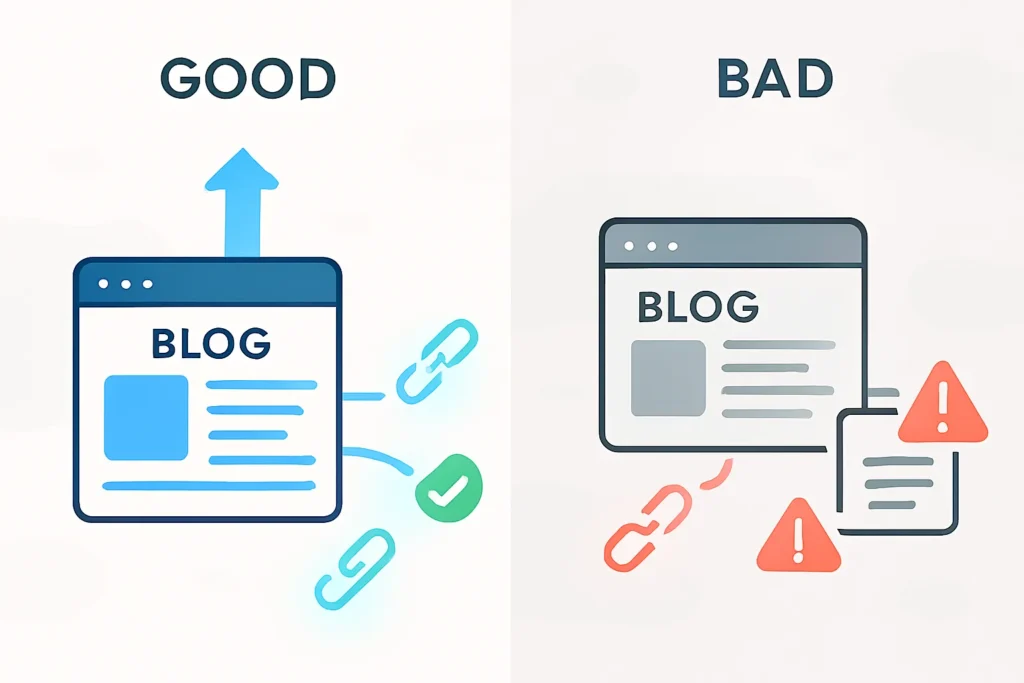 External Links for SEO showing positive and negative outbound linking practices