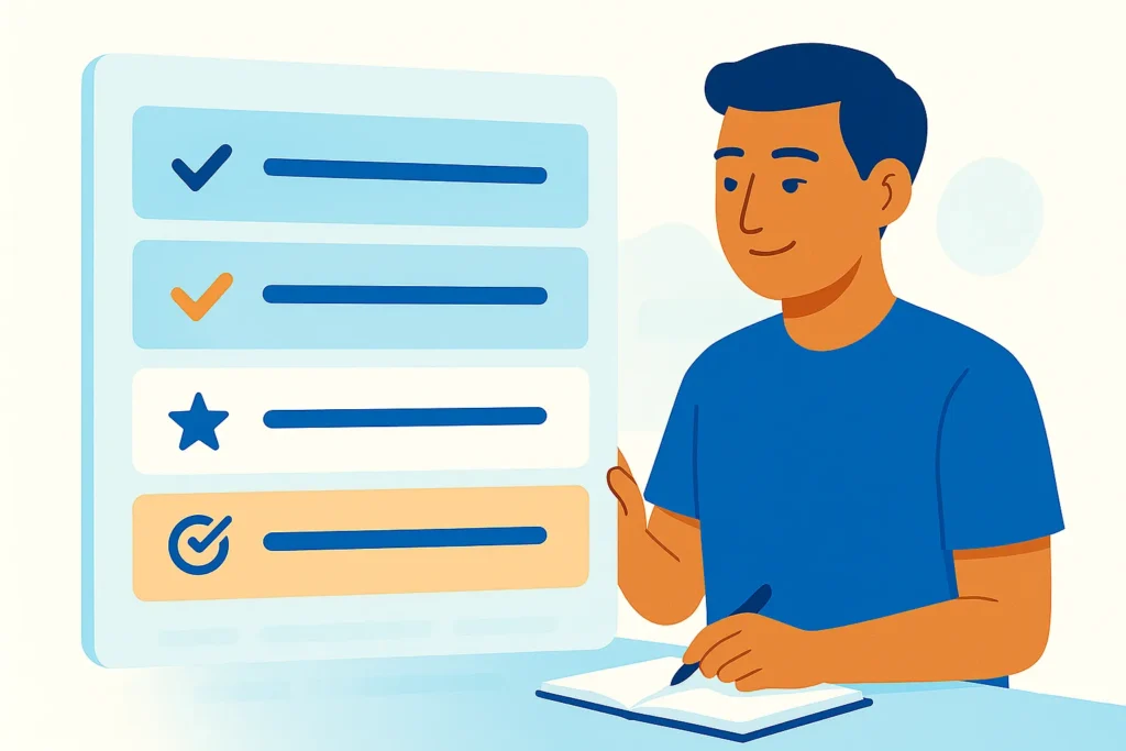 Illustration of the rule of three daily focus method with three priority tasks highlighted