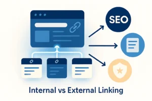 Visual representation of internal and external website linking showing connections and SEO growth.