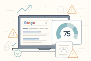 Feature image showing Domain Authority in an SEO analytics dashboard alongside Google search results, representing its role in 2026 SEO strategy.