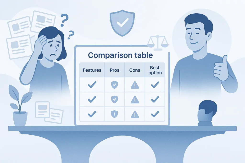 Comparison tables reduce confusion and build trust when choosing affiliate products.