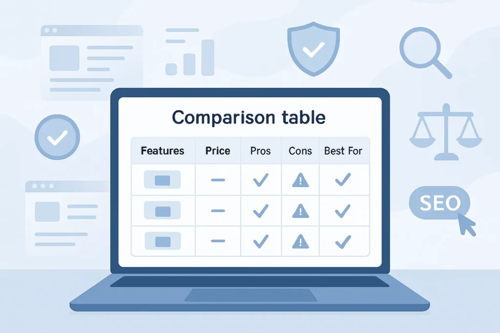 Comparison tables for affiliate products that help readers make confident buying decisions.