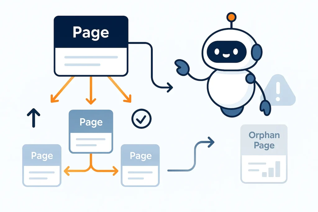 Internal linking creating clear crawl paths and preventing orphan pages on a website