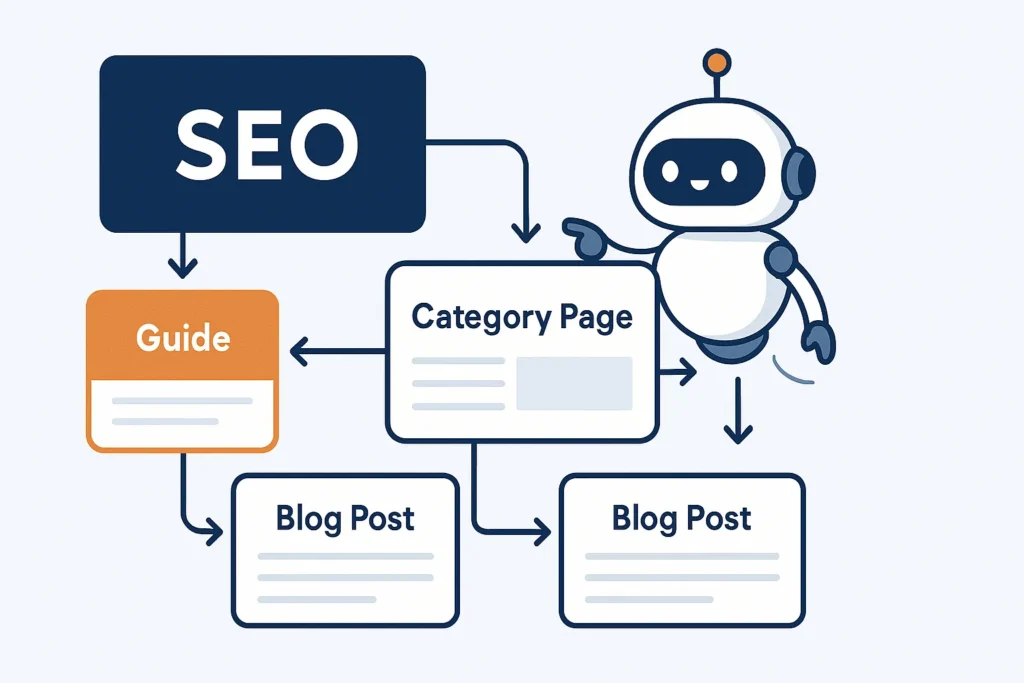 Internal linking structure showing connected website pages helping search engine bots crawl content efficiently