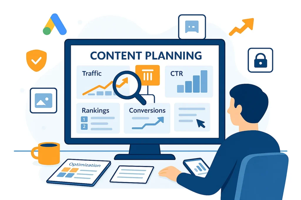 Website analytics dashboard showing traffic growth and performance tracking for affiliate marketing websites