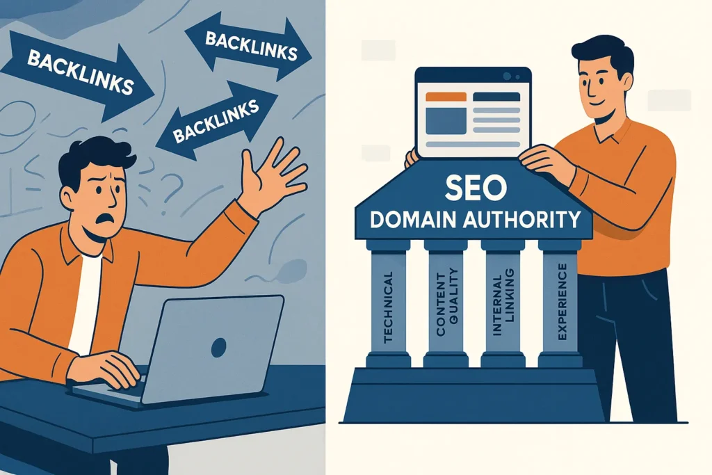Building SEO Domain Authority without chasing backlinks by focusing on technical SEO, content and internal linking