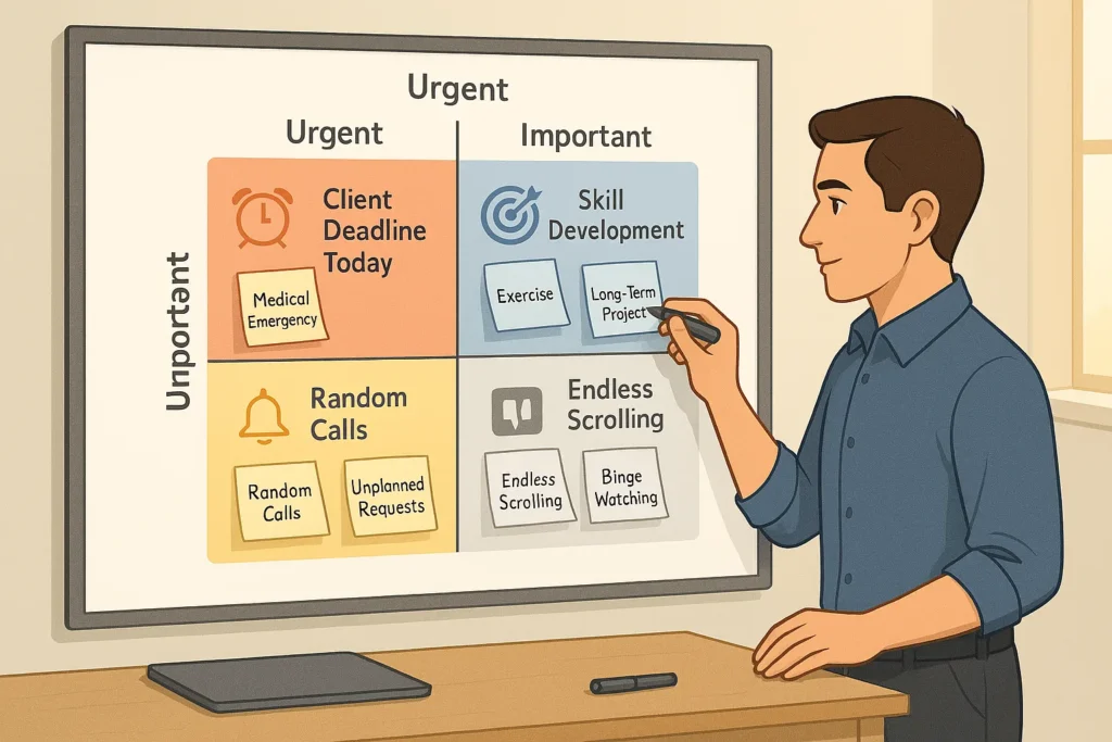 Eisenhower Matrix example showing urgent and important task prioritization grid